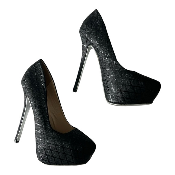 Qupid Glitter Black Pointed Toe Heels Pumps - Size 6.5 - Picture 5 of 7